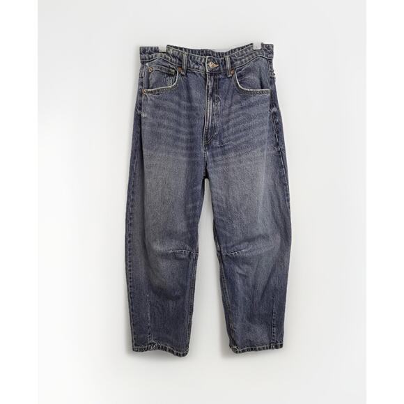 ZARA Medium Wash High Rise Baggy Barrel Leg Jeans, Size 8/30 - Picture 1 of 5